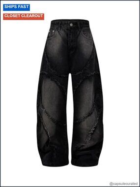 Baggy Wide Leg Street Y2k Hip Hop Loose Denim Trousers Raw Edge Barrel Jeans